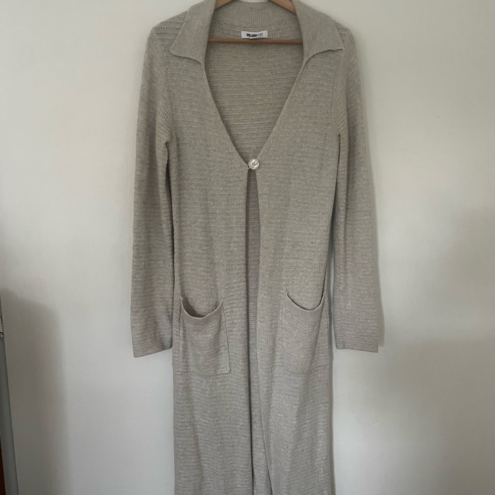 Long Cream Knit Cardigan with Pockets